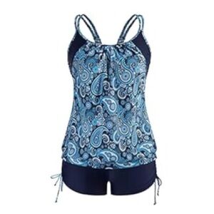 Hanna Nikole Plus Size Paisley Strappy Tankini Top w Shorts 2 pc Swimsuit sz 20W